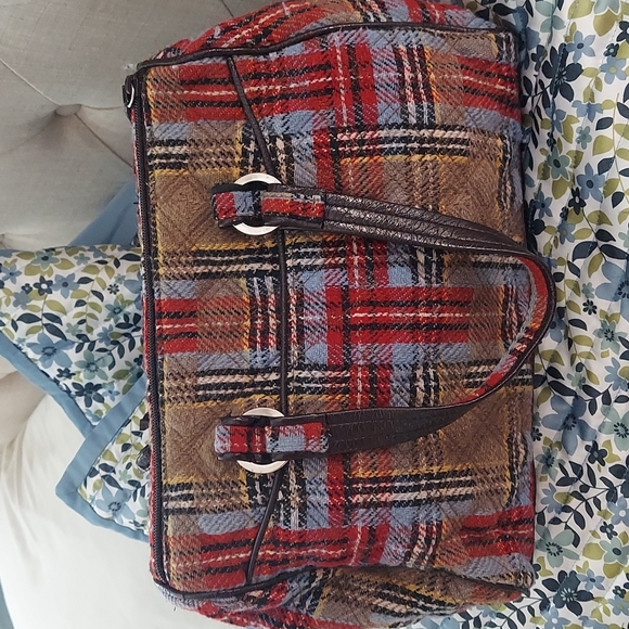 Vintage Vera Bradley Patchwork Plaid Tweed Wool Satchel Handbag - Picture 8 of 16